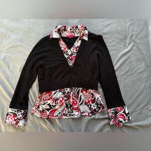 Bold Print Layering Piece | Red Black White Cardigan